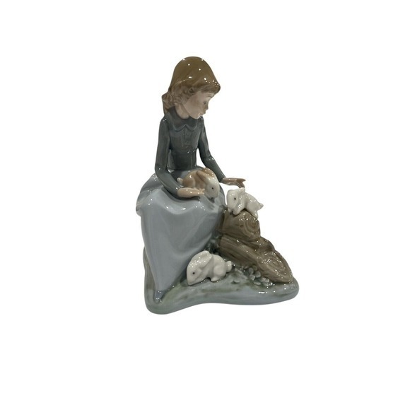 Lladro Other - NAO LLADRO‎  Girl Sitting with Bunny Rabbits 6.5" Tall MINT